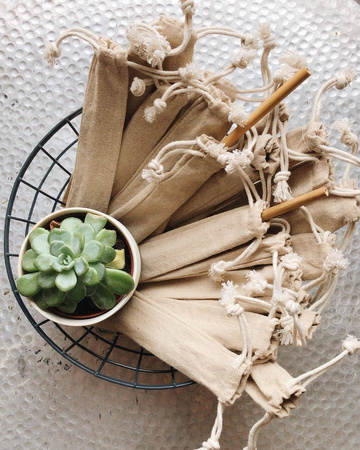 BAMBAW, Słomka bambusowa wraz ze szczoteczką do czyszczenia, w bawełnianym woreczku